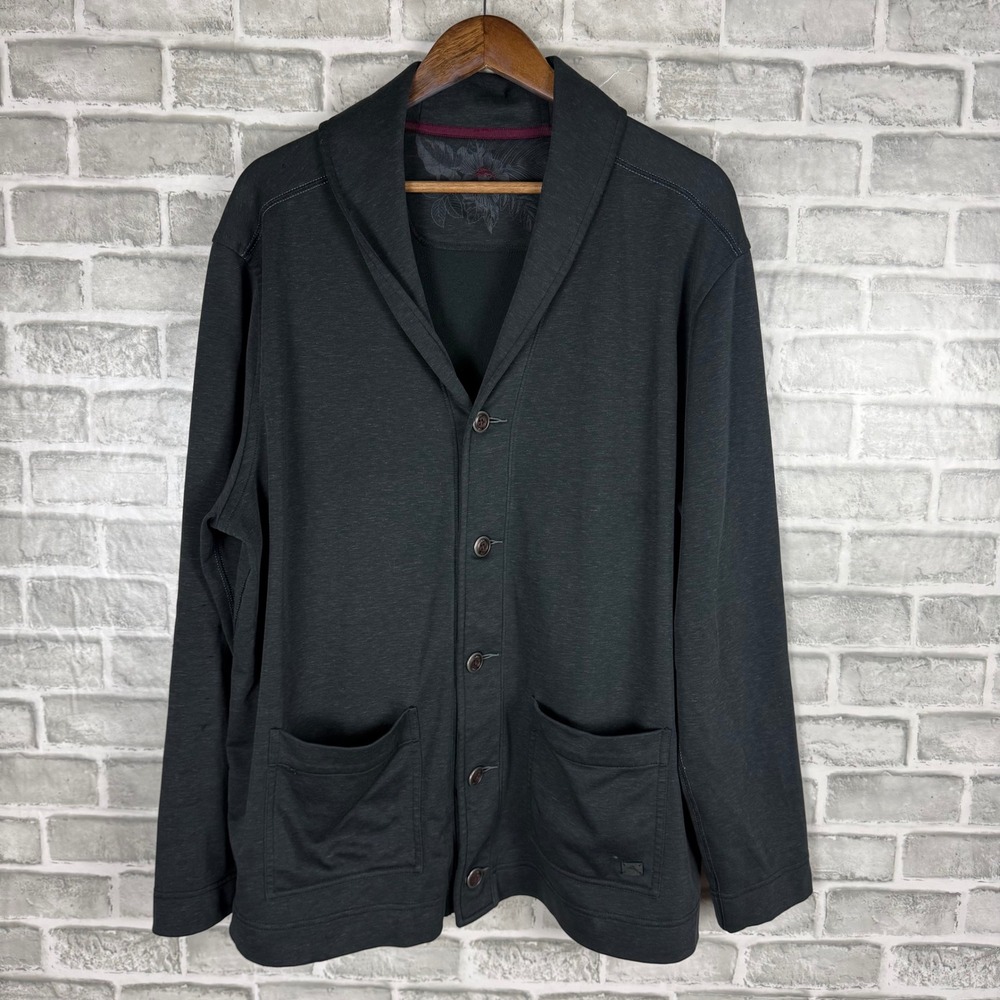 Tommy Bahama Mens XL Shawl Collar Cardigan Sweater Gray Heather Wool Blend FLAWS